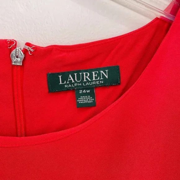 Ralph Lauren Women Dress 24W Red Midi Sleeveless A-Line Round Neck Plus Size New